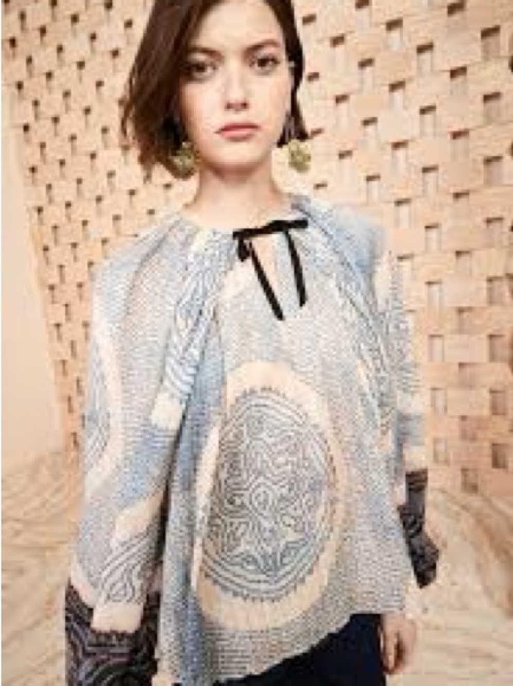 Ulla Johnson Light Blue and Cream Medallion Peasant Pauline Blouse